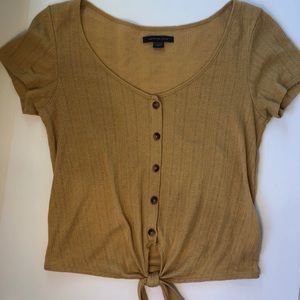 AE mustard yellow, button-up shirt